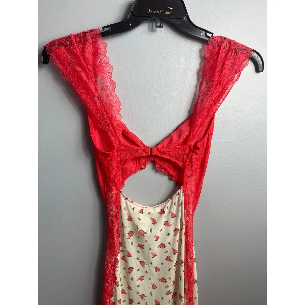 Free People Intimately Suddenly Fine Maxi Slip Dress Tea Combo Floral Lace  [s]